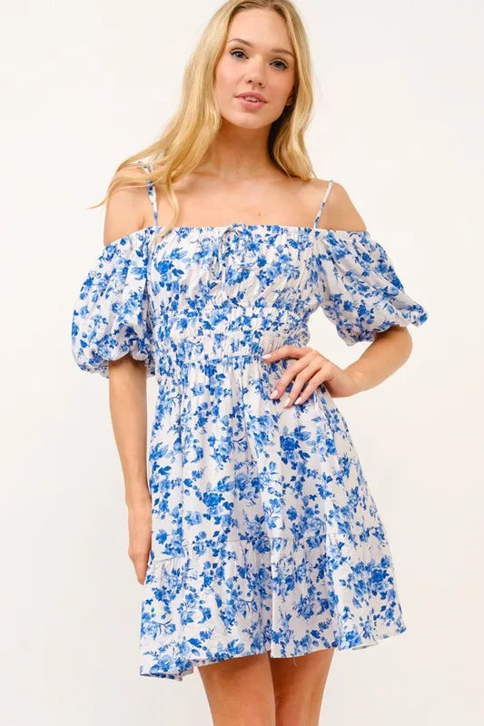 And The Why Off Shoulder Bubble Sleeve Dress - Velora Luxury Fashion