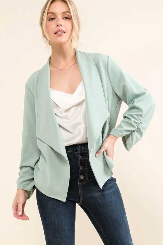 And The Why Stretch Non-Wrinkled Basic Open-Front Blazer - Velora Luxury Fashion