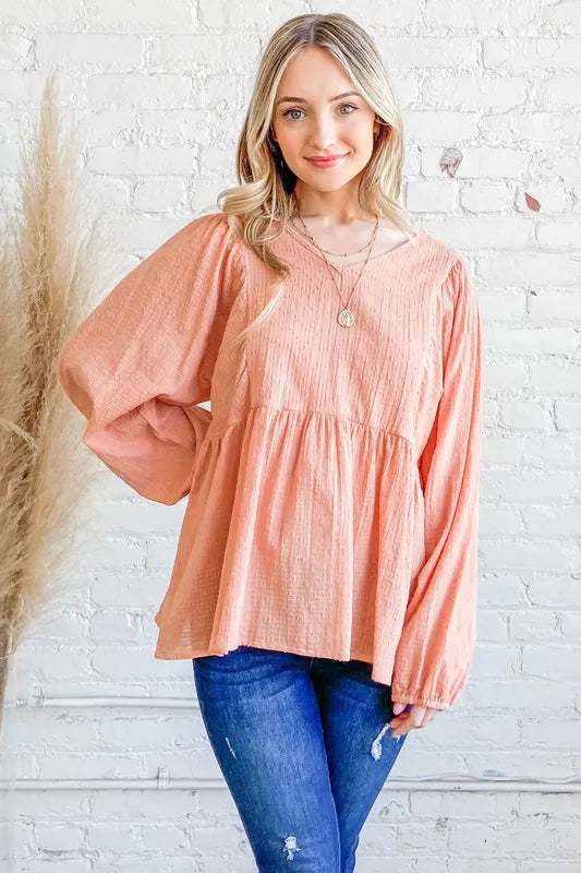 And The Why Textured V Neck Blouse Top - Velora Luxury Fashion
