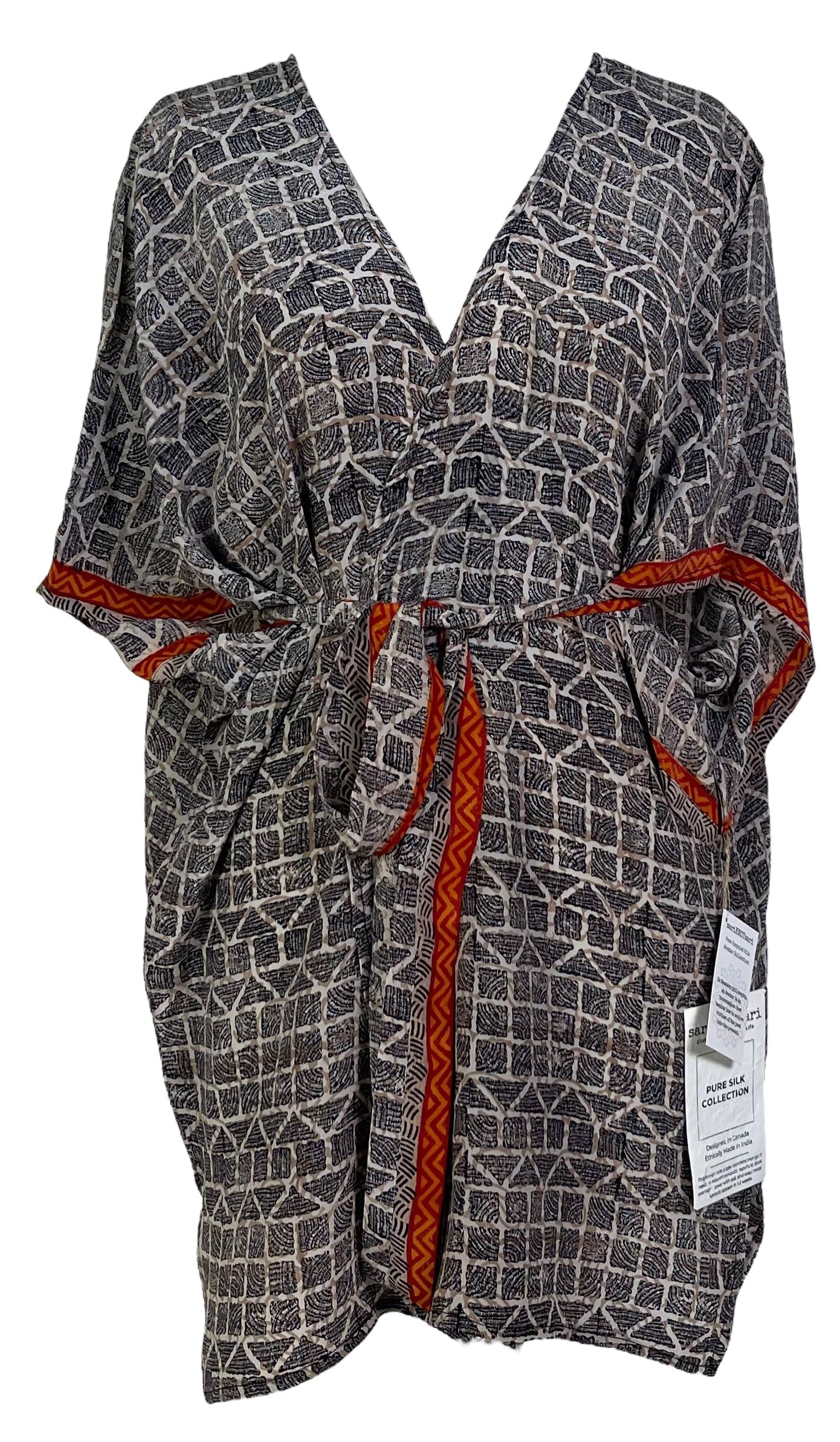 PRC6915 Avatar Pure Silk Kimono-Sleeved Jacket with Belt - Velora