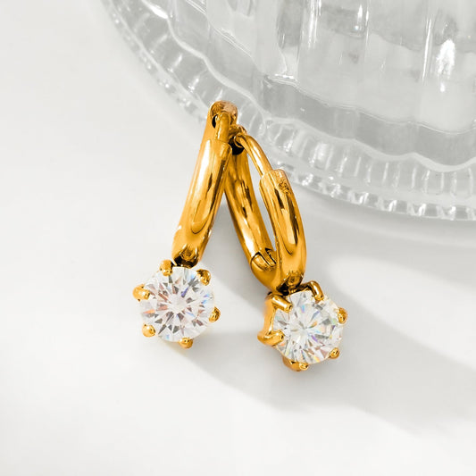 BEAULIEU: Vintage Inspired Mini Hoops with a Solitaire Moissanite Charm - Velora Luxury Fashion