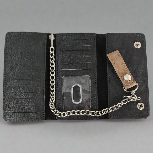 BOL Men's Chrome Plated Trucker Leather Trifold Wallet - Velora Luxury Fashion