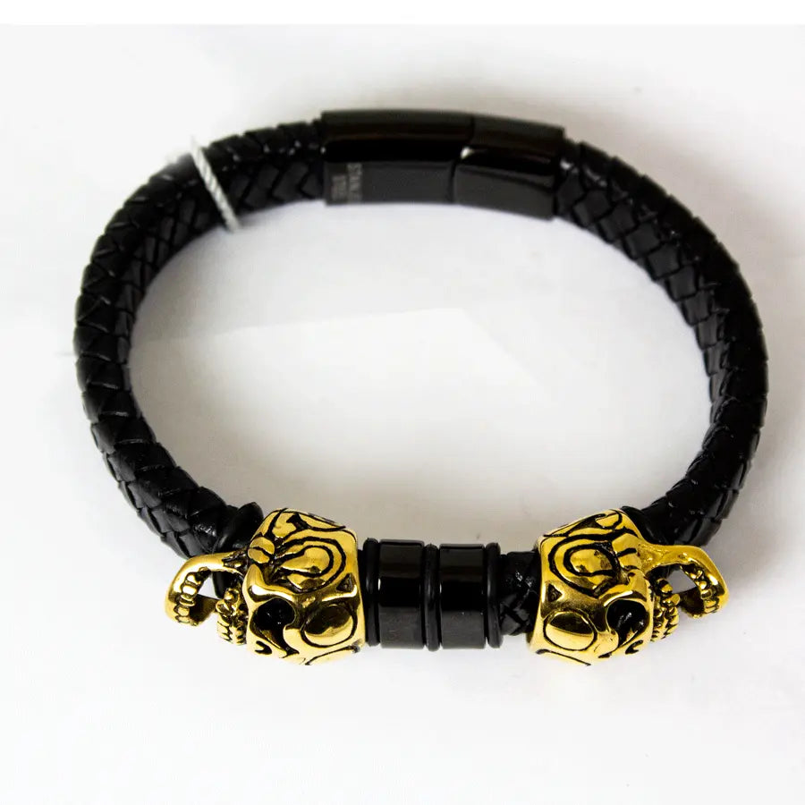 BOL Men's Braided Leather Skull Charm Bracelet Boutique of Leathers/Open Road