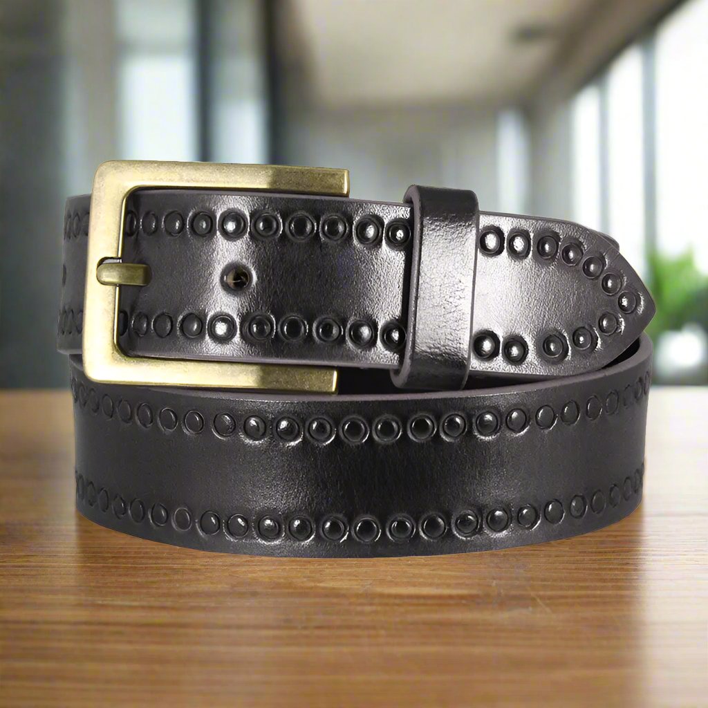 BOL Women's Circle Tooled Leather Belt - Velora Luxury Fashion