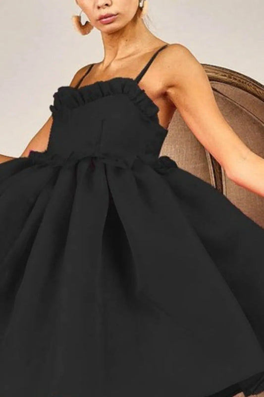 BiBi Ruffled Edge Sweet Heart Neck Sleeveless Tulle Dress - Velora Luxury Fashion