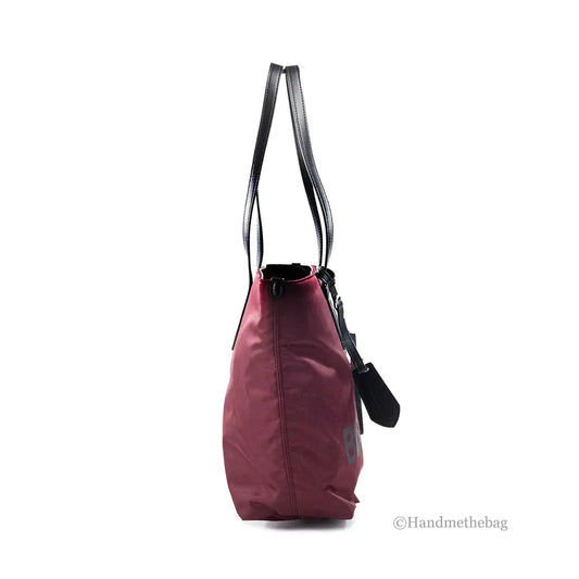 Burberry Medium Burgundy Logo Nylon Tote Shoulder Bag - Velora Luxury Fashion