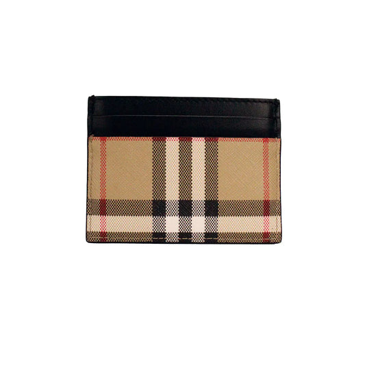 Burberry Sandon Black Canvas Check Leather Card Case Wallet - Velora Luxury Fashion