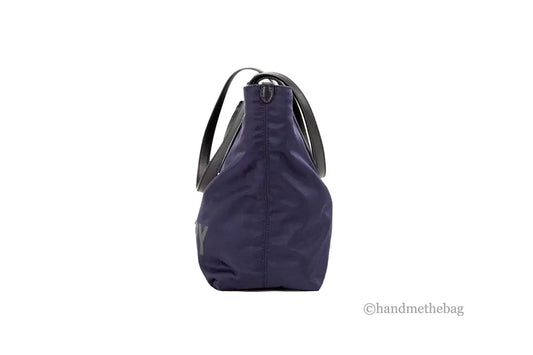 Burberry Small Navy Blue Branded Econyl Nylon Tote Bag - Velora Luxury Fashion