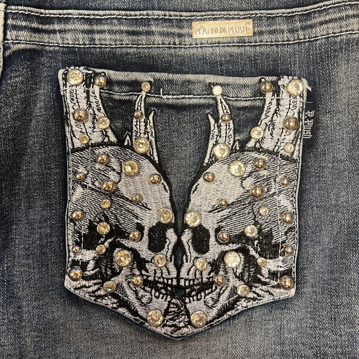 Bus Stop Women's Rhinestone Skull Wing Denim Shorts - Velora Luxury Fashion