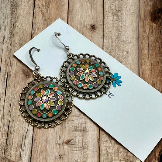 Boho Enamel Flower Earrings – Antique Bronze, Hypoallergenic & Lightweight - Velora