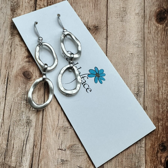 Wavy Hoop Drop Earrings – Matte Silver Asymmetrical Hoops, Hypoallergenic - Velora