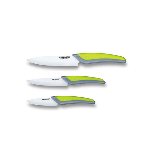 CERAMIC KNIFE: Green+Grey soft touch handle; White Ceramic Blade ... 3" Blade - Velora Luxury Fashion