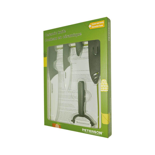 CERAMIC KNIFE SET, 5 PIECES (3", 6", Peeler + 2 Sheaths. ColorBox w/PVC Tray - Velora Luxury Fashion