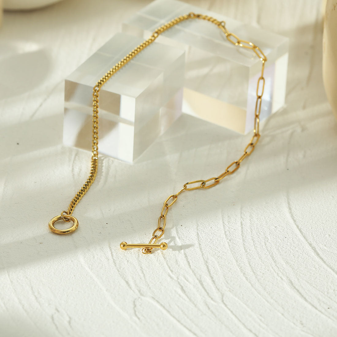 CHARLOTTE Gold: Mix Chain T-Bar Gold Necklace - Velora Luxury Fashion