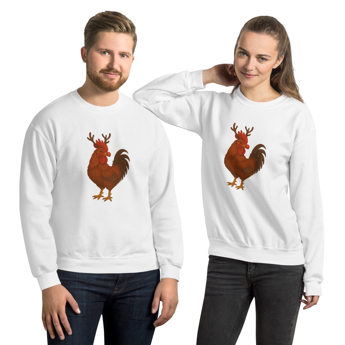 Chickmas Rudolph the Rhode Island Red Rooster Unisex Sweatshirt - Velora Luxury Fashion