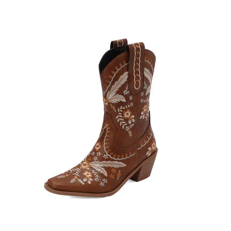 Chunky Heel Embroidery Knee-high Cowboy Boots EX-STOCK Canada