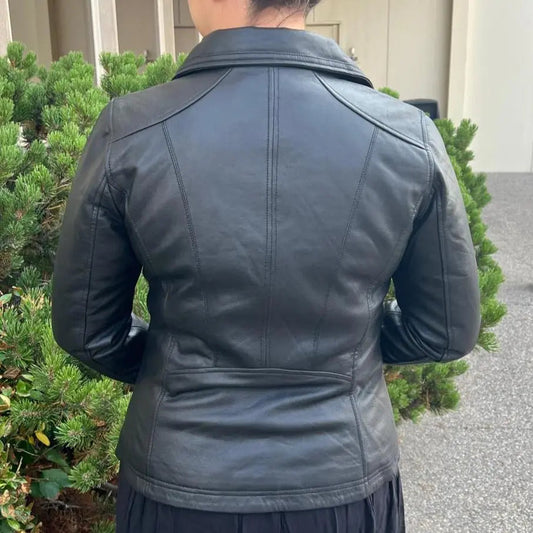 Classic Women's Lamb Leather Jacket with Regular Collar - Velora Luxury Fashion