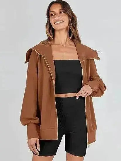 Comfortable Large Collar Double Zipper Sweater