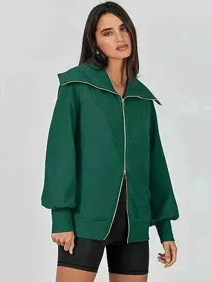 Comfortable Large Collar Double Zipper Sweater
