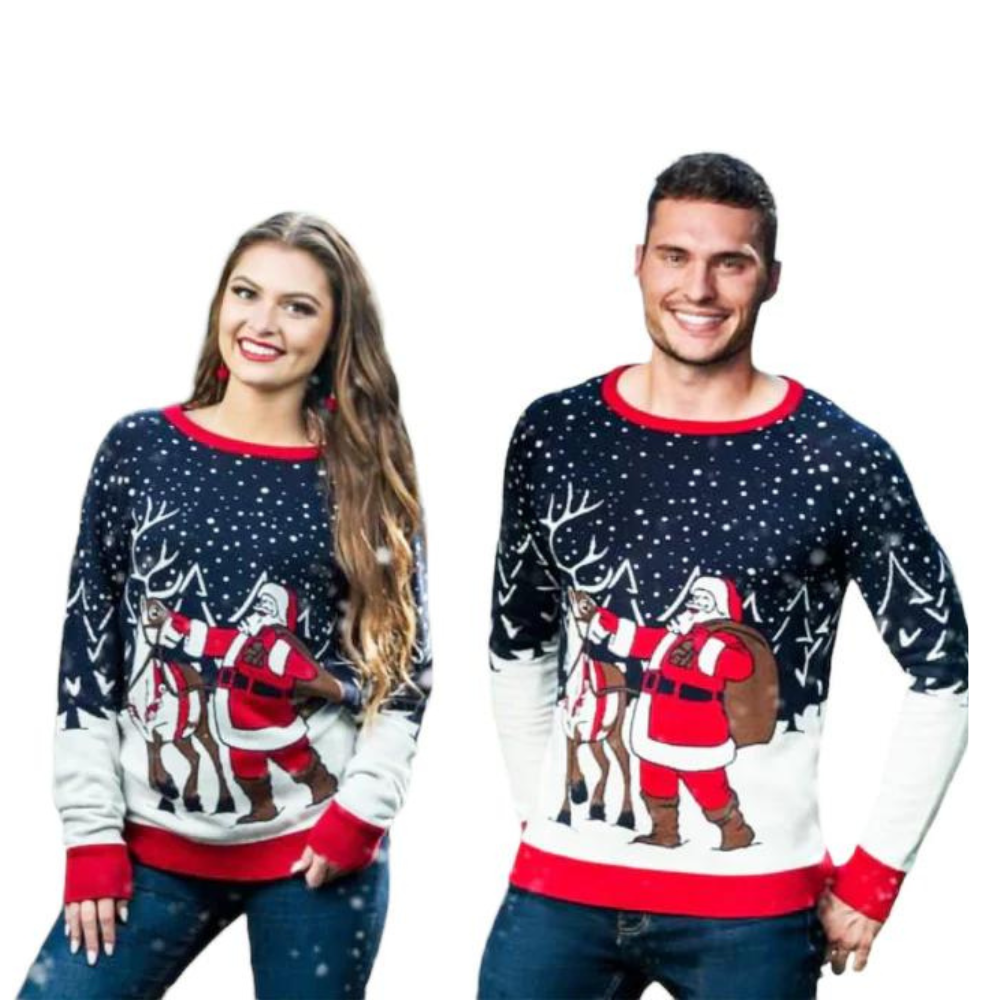 Couple - Santa And Reindeer Sweater - Velora Luxury Fashion