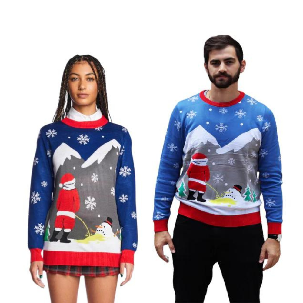 Couple - Santa Peeing On Melting Snowman Sweater - Velora Luxury Fashion