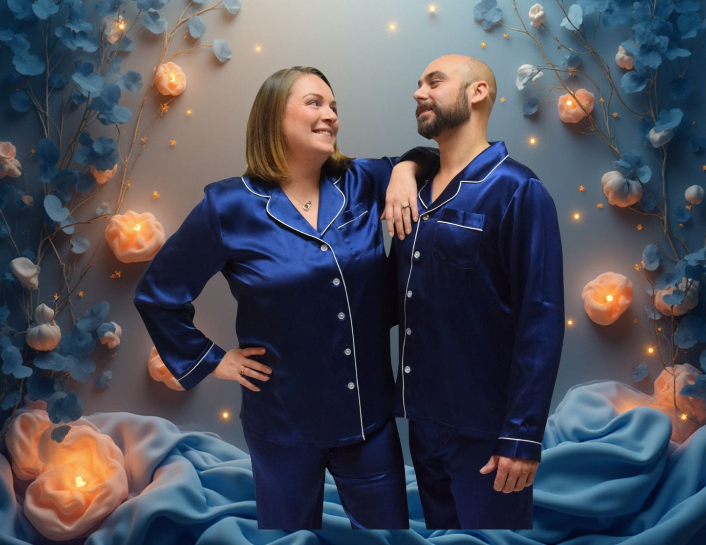 Women's Mulberry Silk Pajama Set Navy Blue Forsters Finery