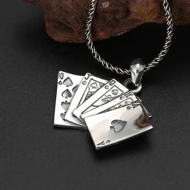 Creative Flush Poker S925 Sterling Silver Pendant - Velora