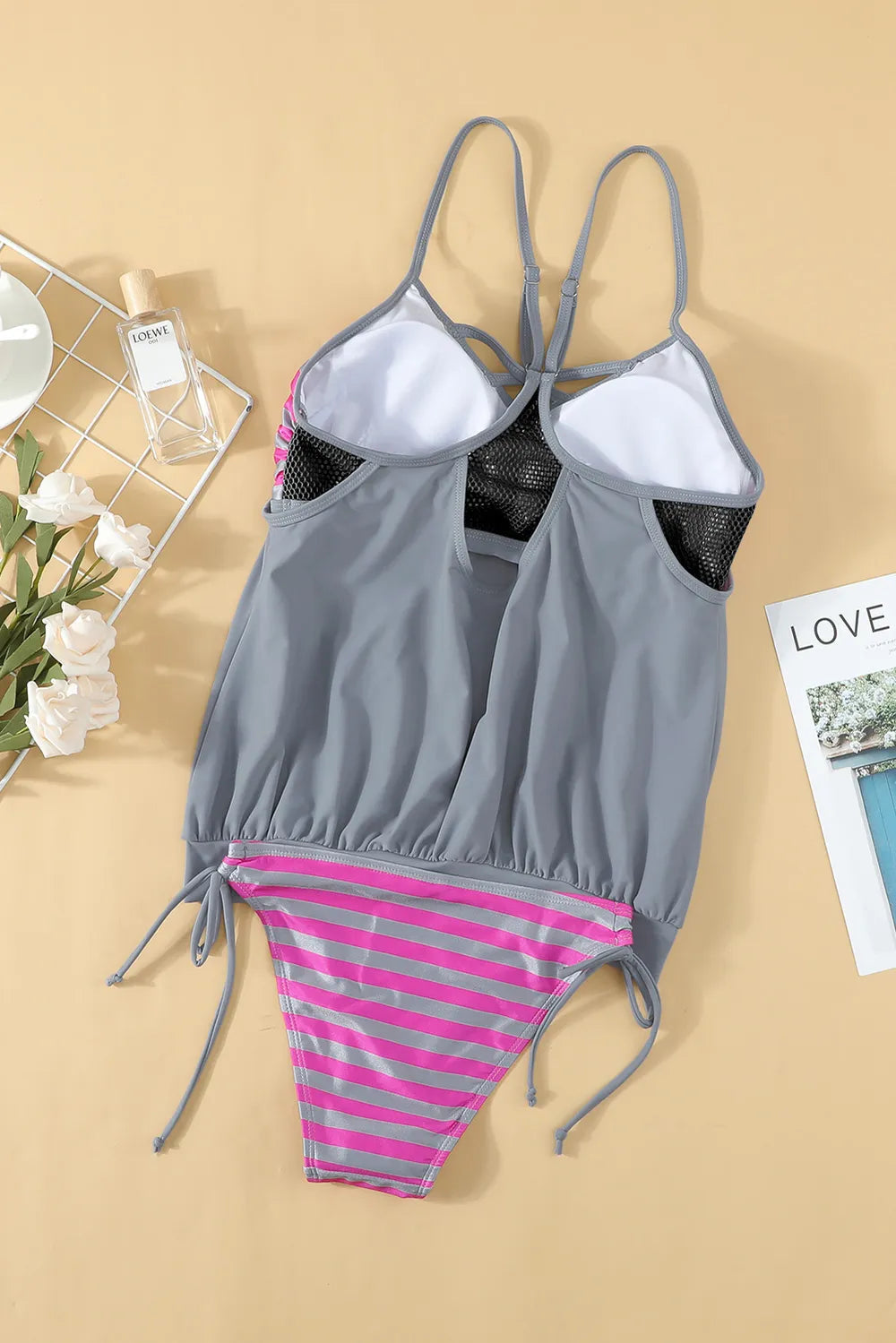 Crisscross Striped Spaghetti Strap Tankini Set - Velora Luxury Fashion