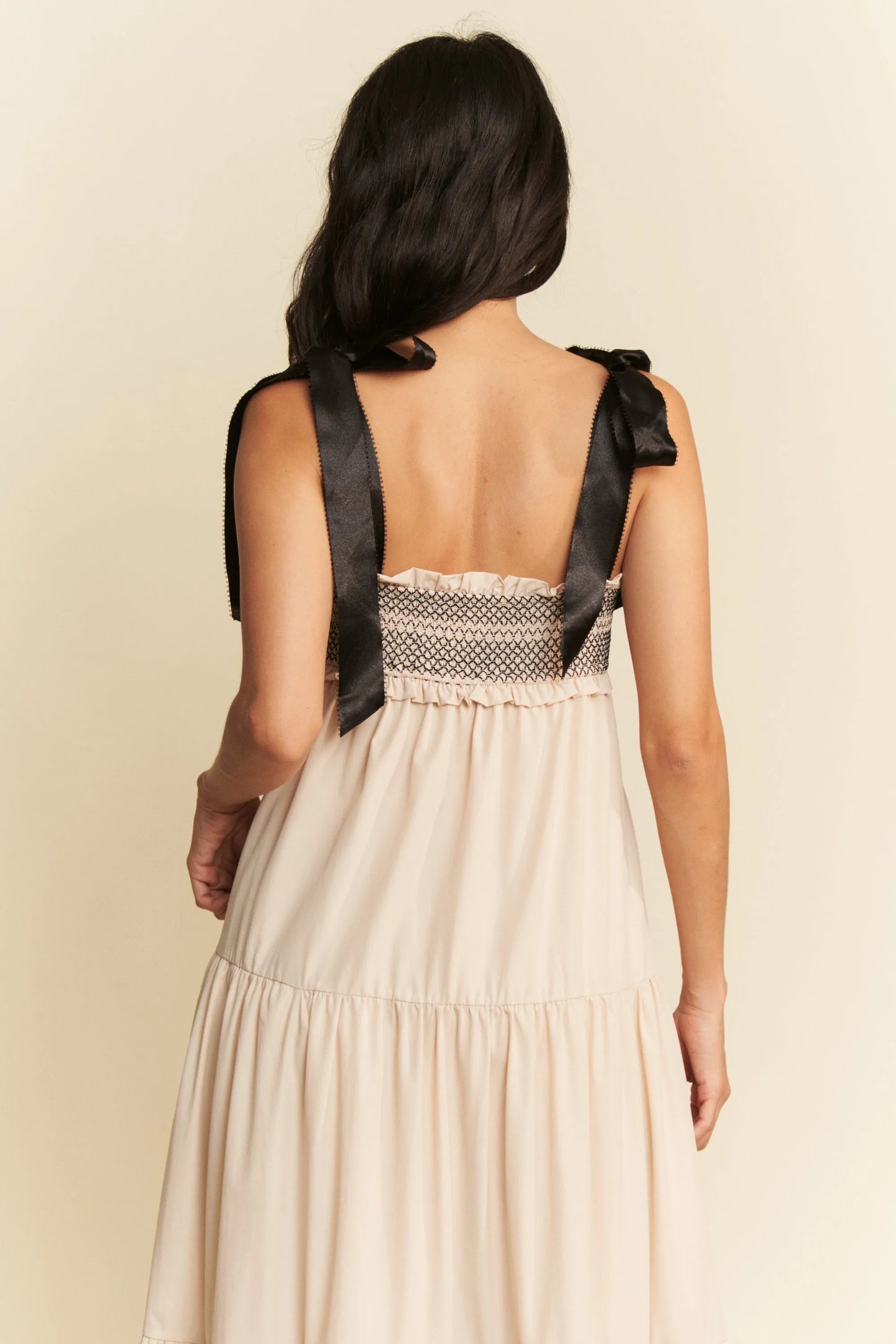 Davi & Dani Multi Contrast Smocked Bodice Straps Maxi Dress - Velora