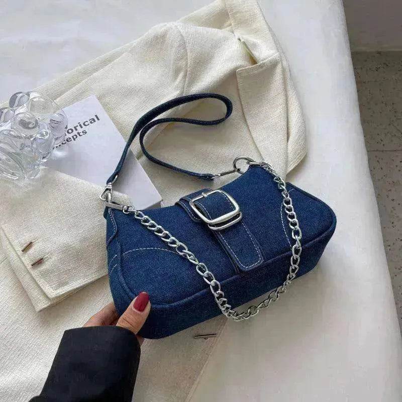 Denim Shoulder Bags Women's Fashion Chains Handbag Crossbody Bags Small Square Armpit Bag - Velora