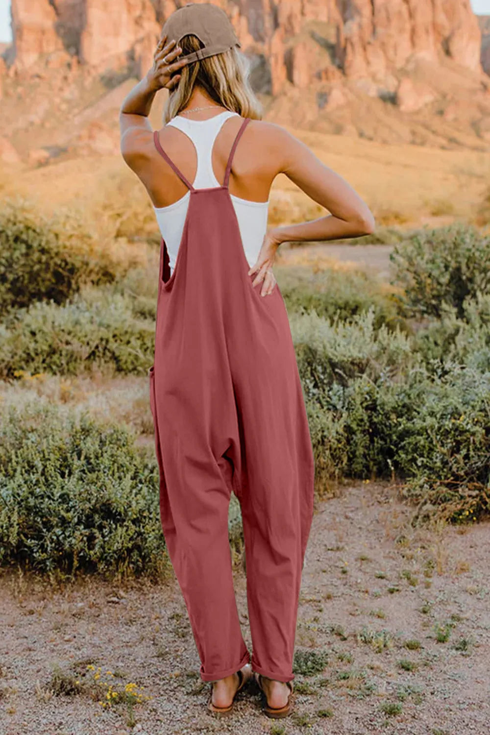 Double Take Full Size V-Neck Sleeveless Jumpsuit with Pockets - Velora Luxury Fashion