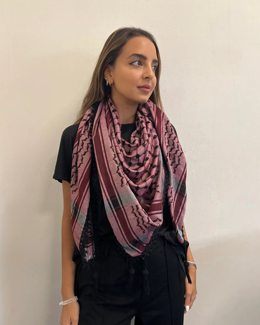 Echoes – Deep Maroon Kufiya (Keffiyeh) | Made in Jordan - Velora Luxury Fashion