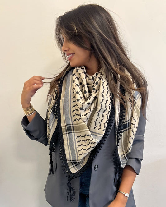 Echoes – Earthy Beige Kufiya (Keffiyeh) | Made in Jordan - Velora Luxury Fashion