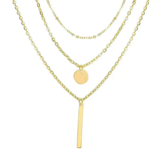 Electroplating Gold and Silver Double-layer Wafer And Long Bar Pendant Necklace