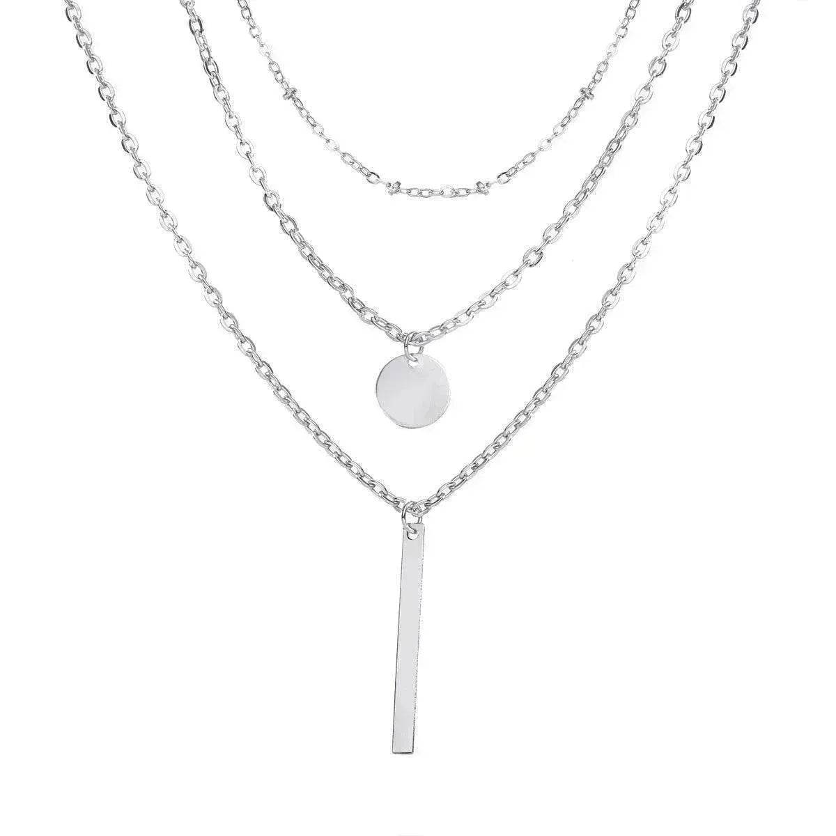 Electroplating Gold and Silver Double-layer Wafer And Long Bar Pendant Necklace - Velora