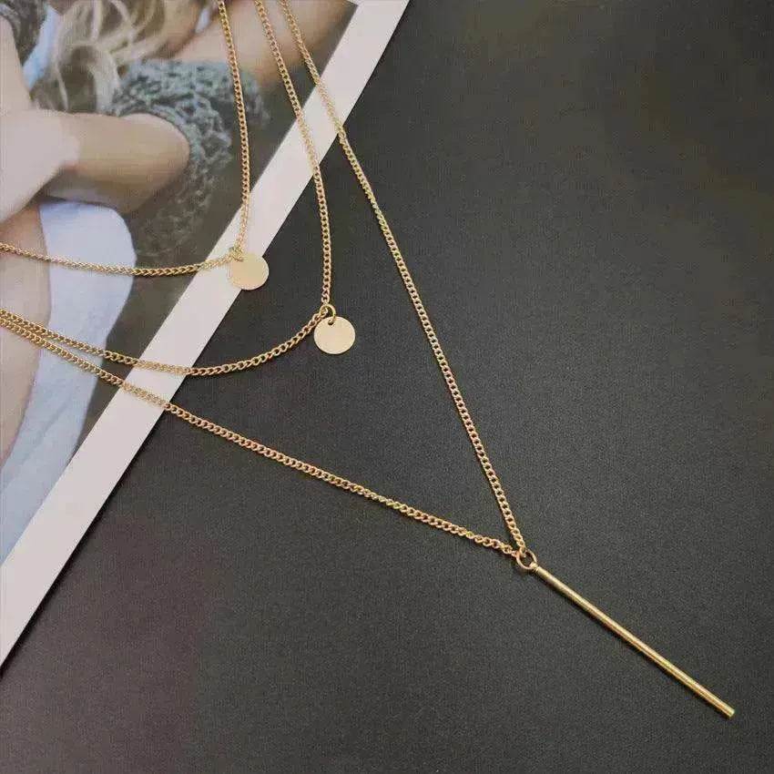 Electroplating Gold and Silver Double-layer Wafer And Long Bar Pendant Necklace - Velora