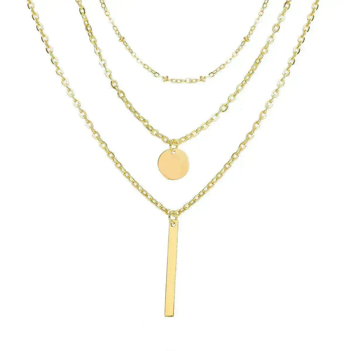Electroplating Gold and Silver Double-layer Wafer And Long Bar Pendant Necklace