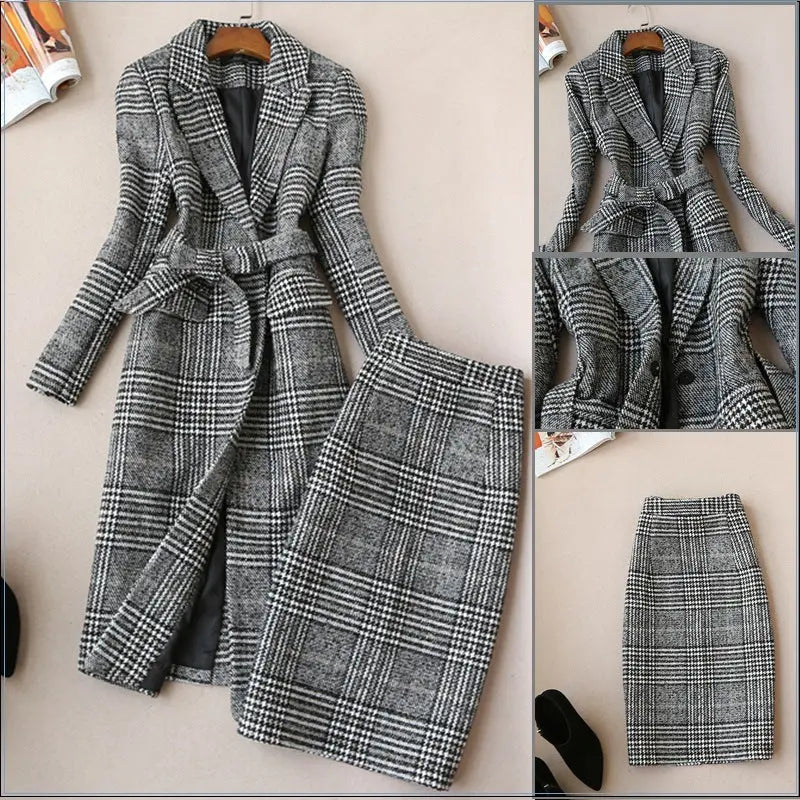 Elegant Luxury Business Office Corporate Tweed Plaid Skirt suit Outfit set 2pcs EX-STOCK Canada
