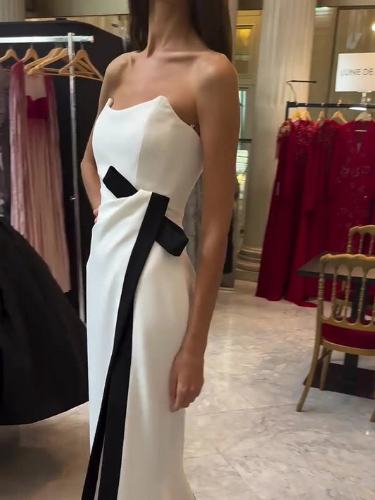 Elegant Simple Strapless White Slit Long Dress EX-STOCK Canada
