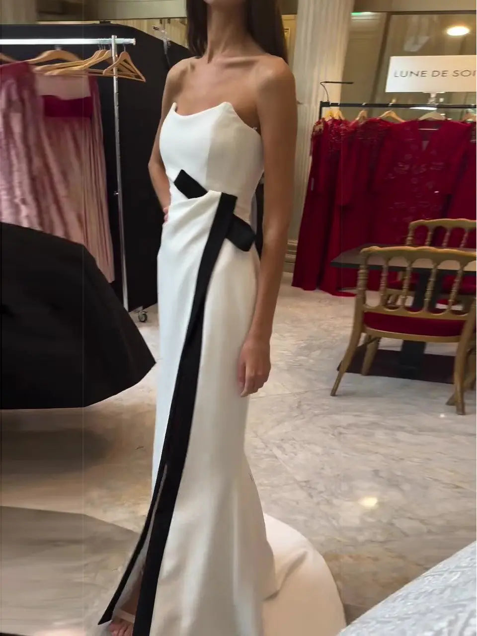 Elegant Simple Strapless White Slit Long Dress EX-STOCK Canada