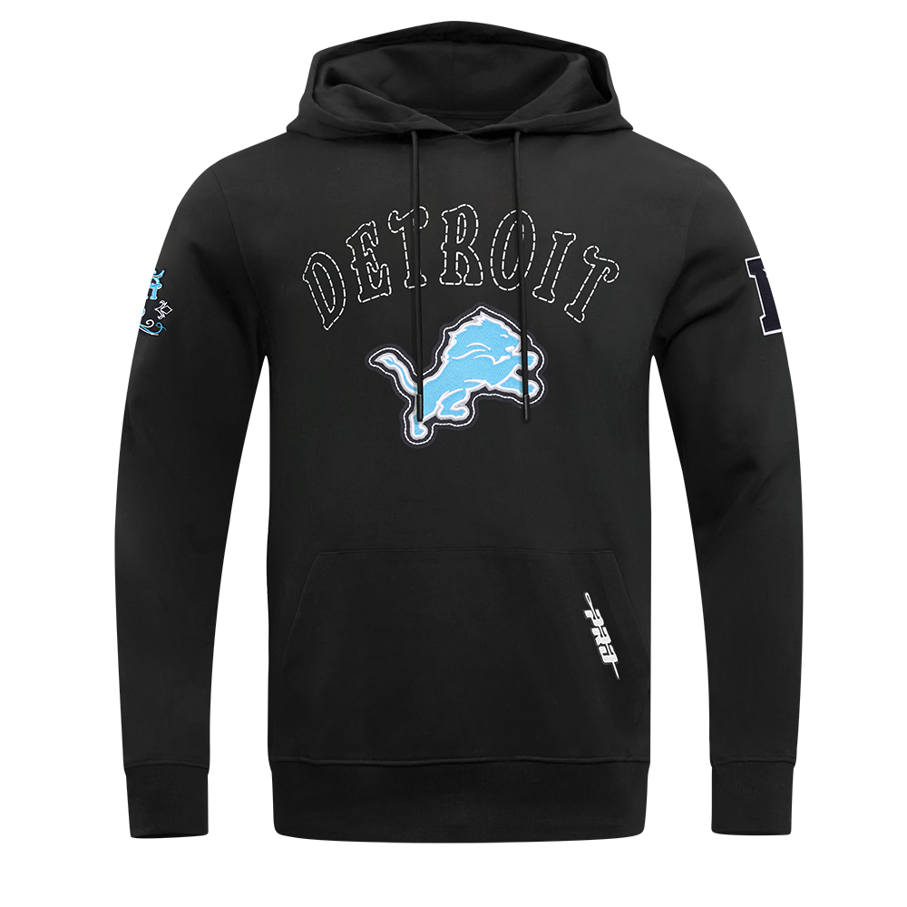 NFL DETROIT LIONS REBEL ATHLETICS MEN'S FLEECE PULL OVER HOODIE FDL5411041-BLK - Velora