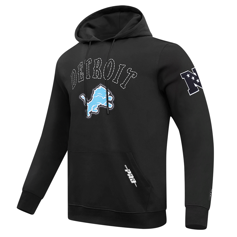 NFL DETROIT LIONS REBEL ATHLETICS MEN'S FLEECE PULL OVER HOODIE FDL5411041-BLK - Velora