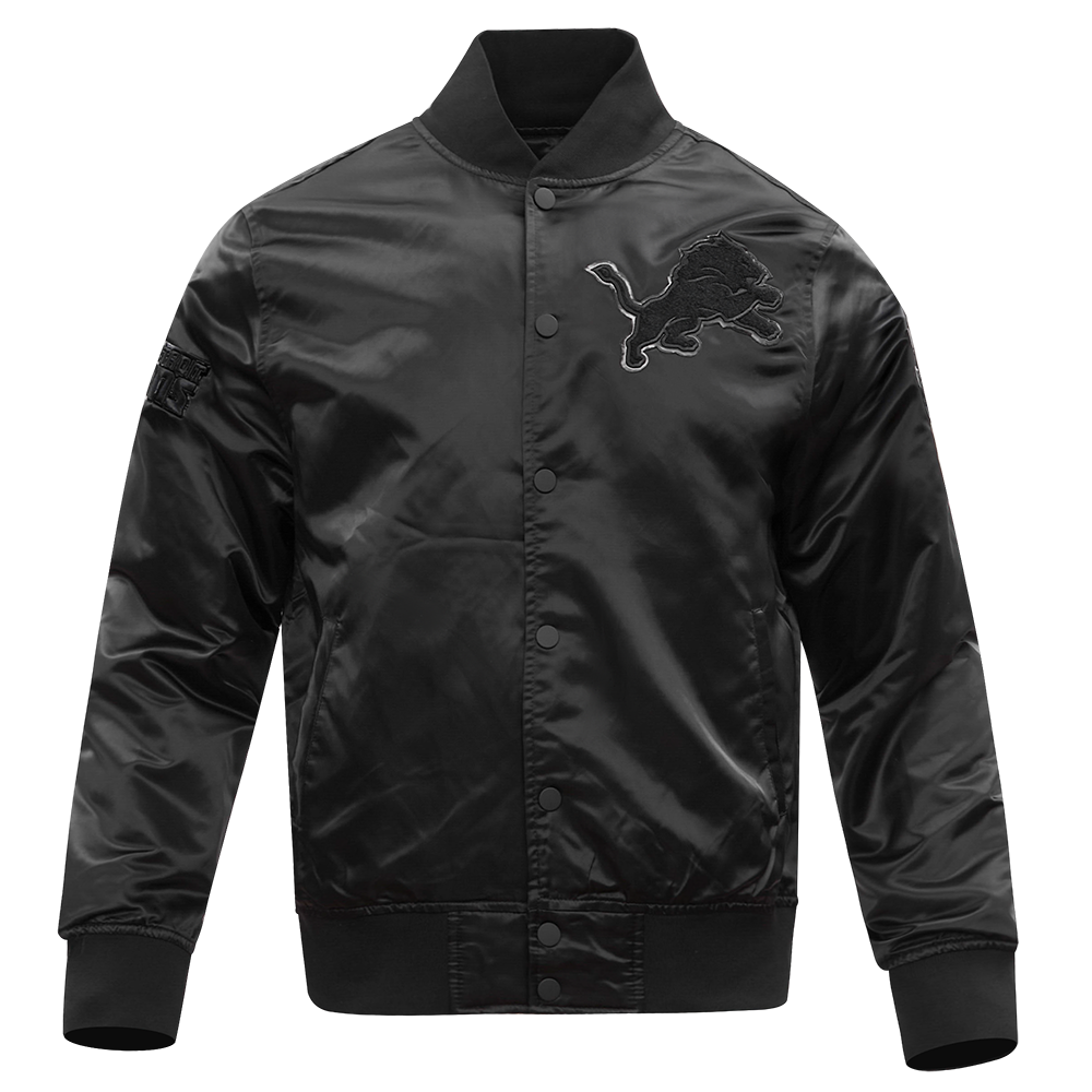 NFL DETROIT LIONS TRIPLE BLACK MEN'S SATIN JACKET FDL6410285-3BK - Velora