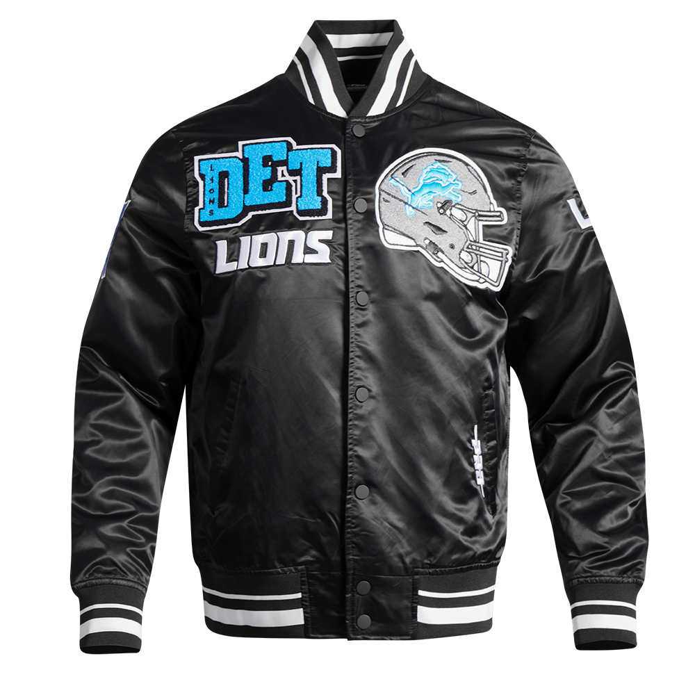 NFL DETROIT LIONS MASHUP MEN'S RIB SATIN JACKET FDL6410476-BLK - Velora