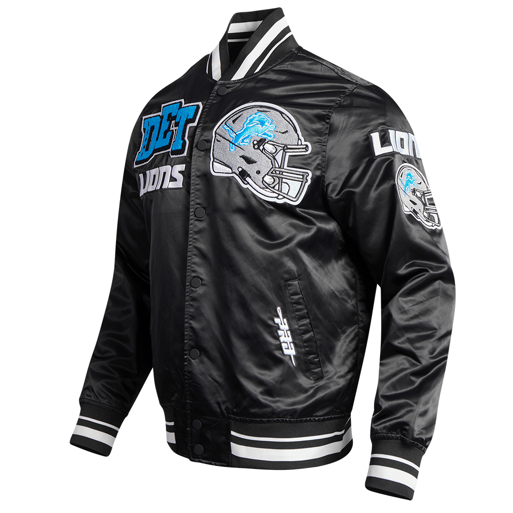 NFL DETROIT LIONS MASHUP MEN'S RIB SATIN JACKET FDL6410476-BLK - Velora