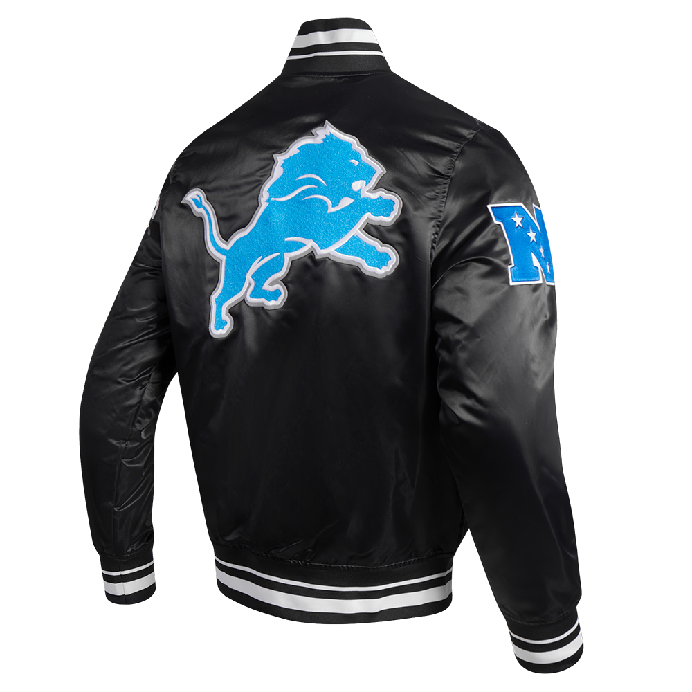 NFL DETROIT LIONS MASHUP MEN'S RIB SATIN JACKET FDL6410476-BLK - Velora