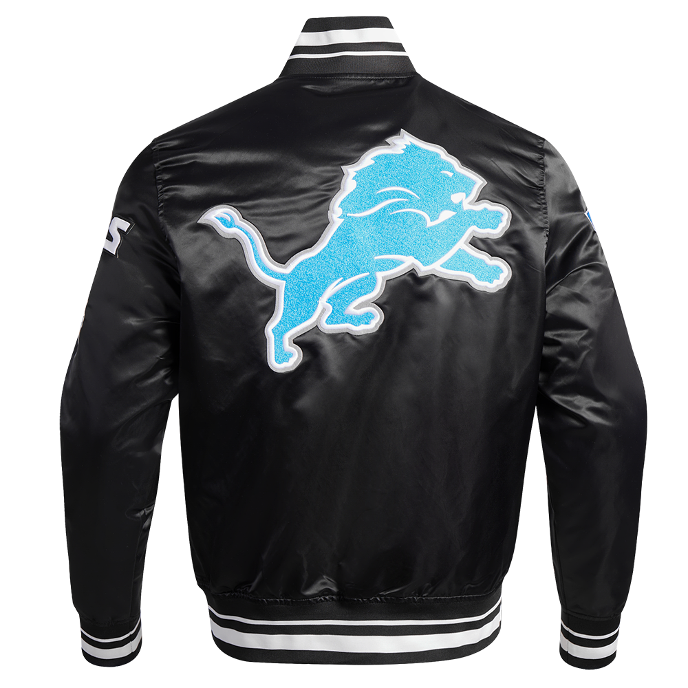 NFL DETROIT LIONS MASHUP MEN'S RIB SATIN JACKET FDL6410476-BLK - Velora