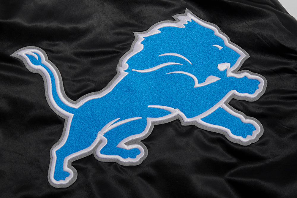 NFL DETROIT LIONS MASHUP MEN'S RIB SATIN JACKET FDL6410476-BLK - Velora