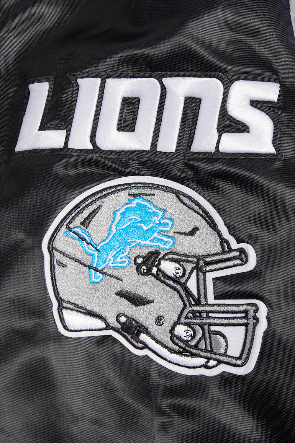 NFL DETROIT LIONS MASHUP MEN'S RIB SATIN JACKET FDL6410476-BLK - Velora