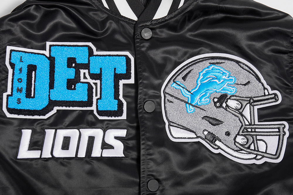 NFL DETROIT LIONS MASHUP MEN'S RIB SATIN JACKET FDL6410476-BLK - Velora